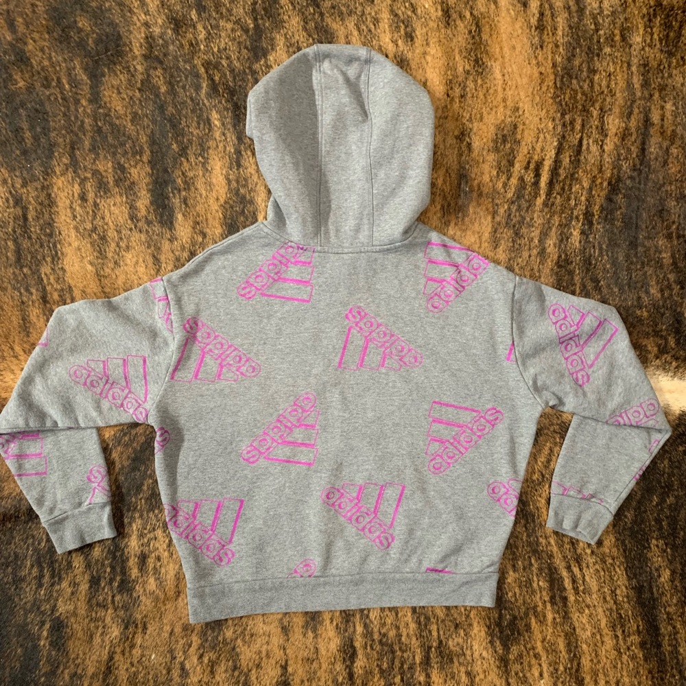 Girl’s size X-Large (16) Adidas all over foil print hoodie front kangaroo pocket - Picture 8 of 8
